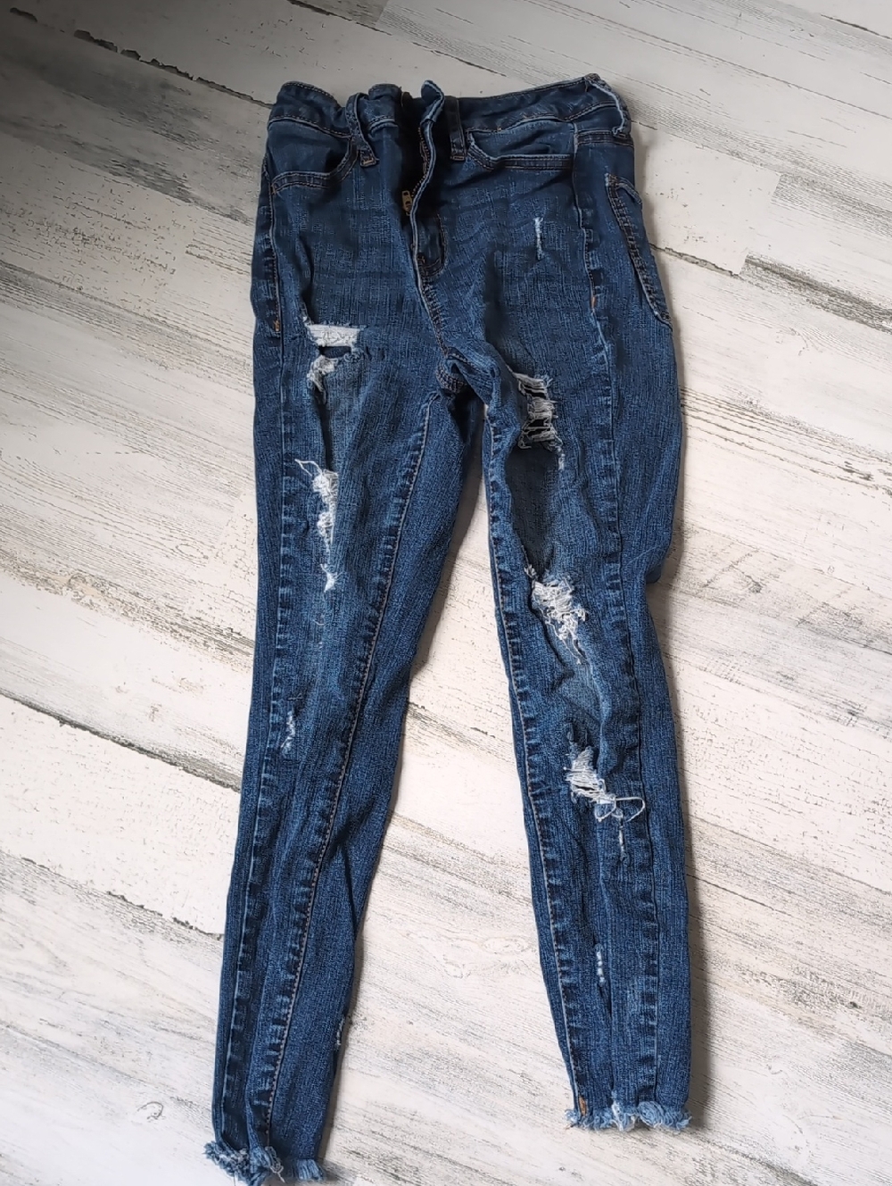 SO Women's Distressed Dark Blue Skinny Jeans